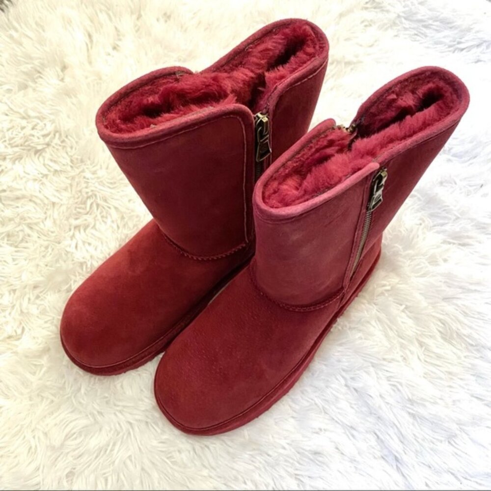 Lamo Luna Boots Women's Red Burgundy Mid Calf Faux Fur - Picture 2 of 12